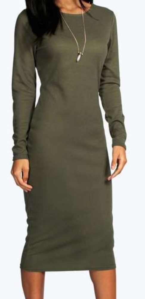 Ribbed Crew Neck Midi Dress